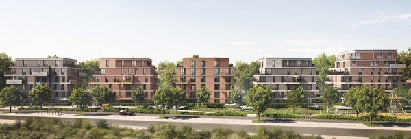 Ausblick auf die fünf Punkthäuser im Bramquartier