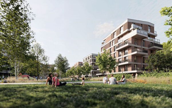 Der grüne Quartierspark im Bramquartier in Hamburg Bramfeld