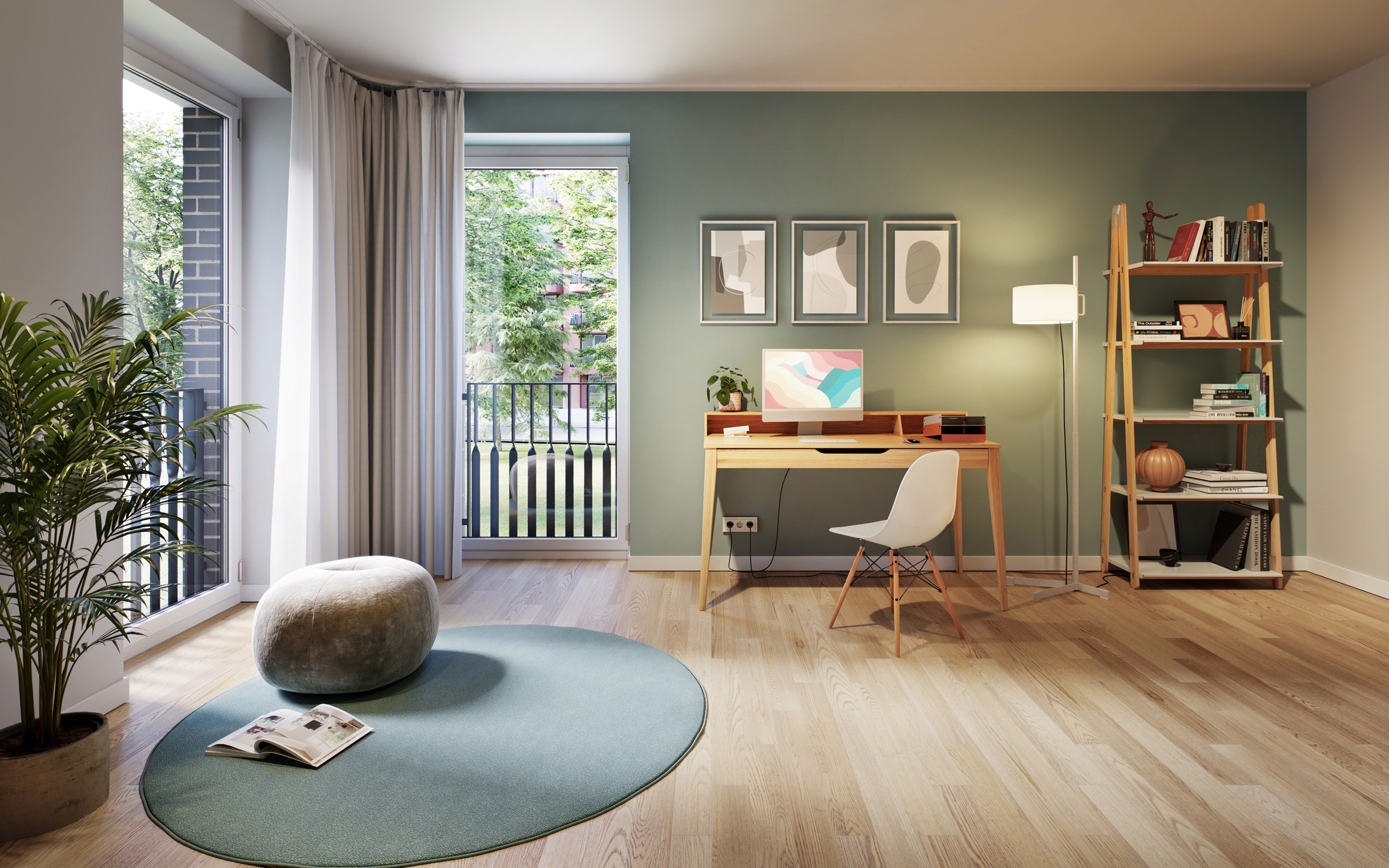 Visualisierung des Arbeitszimmers in einer Eigentumswohnung im Bramquartier