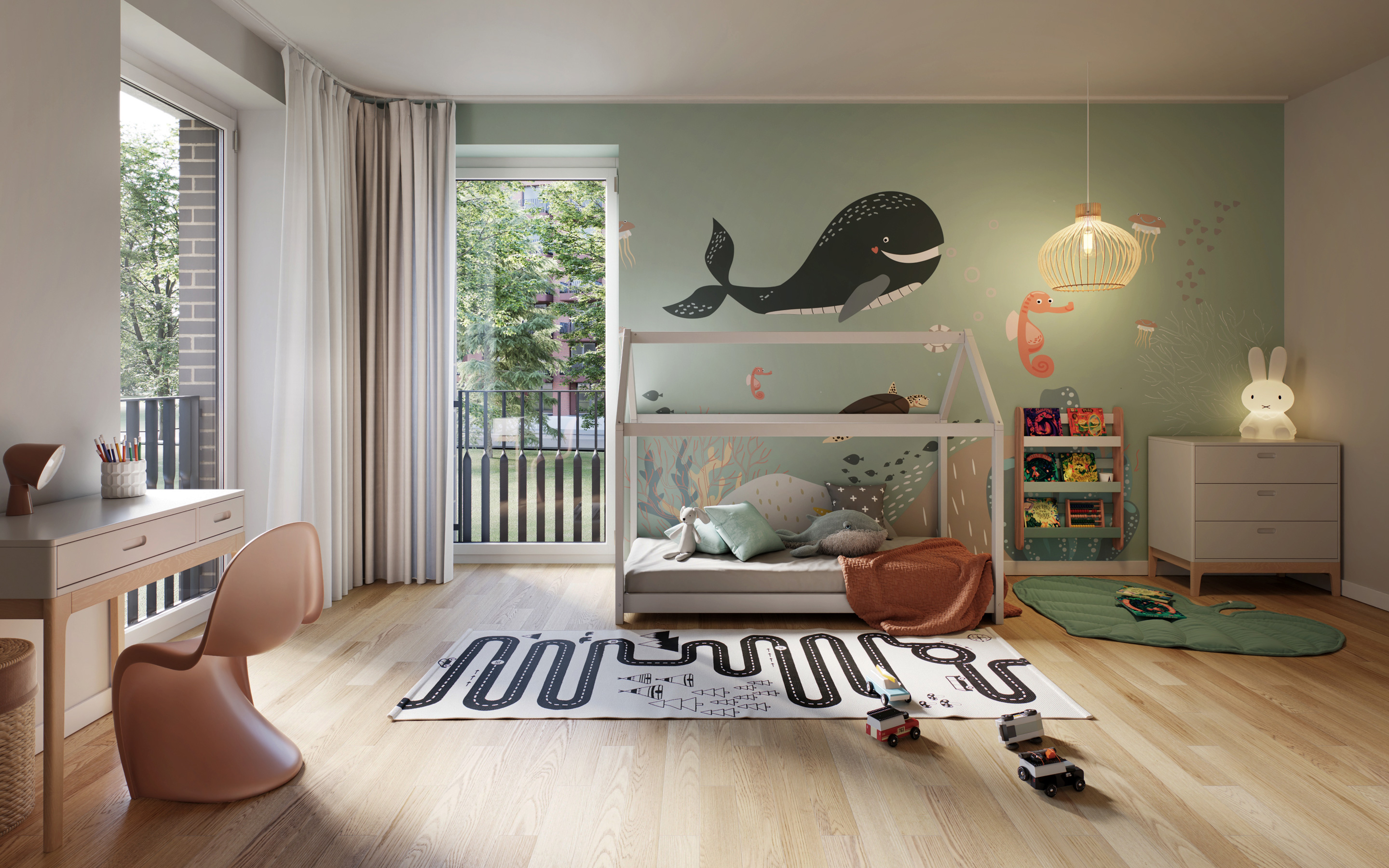 Visualisierung des Kinderzimmers einer Eigentumswohnung im Bramquartier